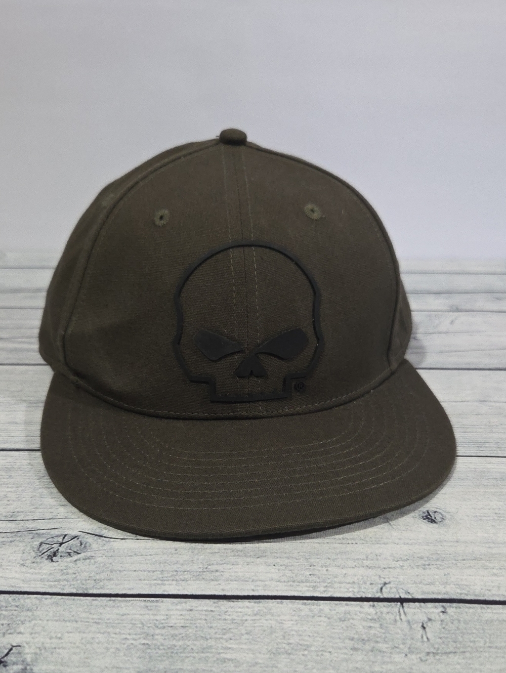 Harley-Davidson Olive Green Skull Patch Snapback Hat Size Large